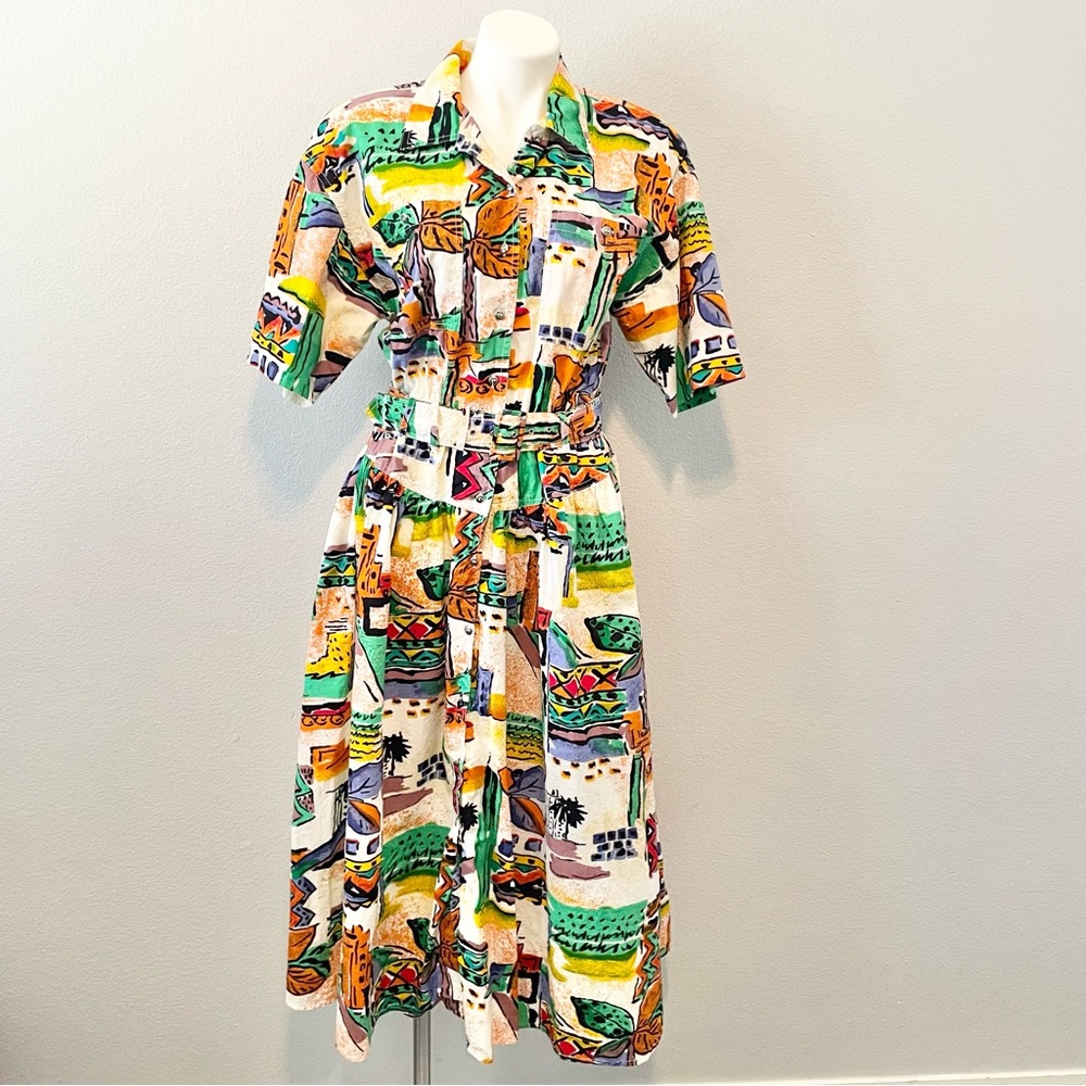 Vintage Together! Southwestern Watercolor Print Belted Dress